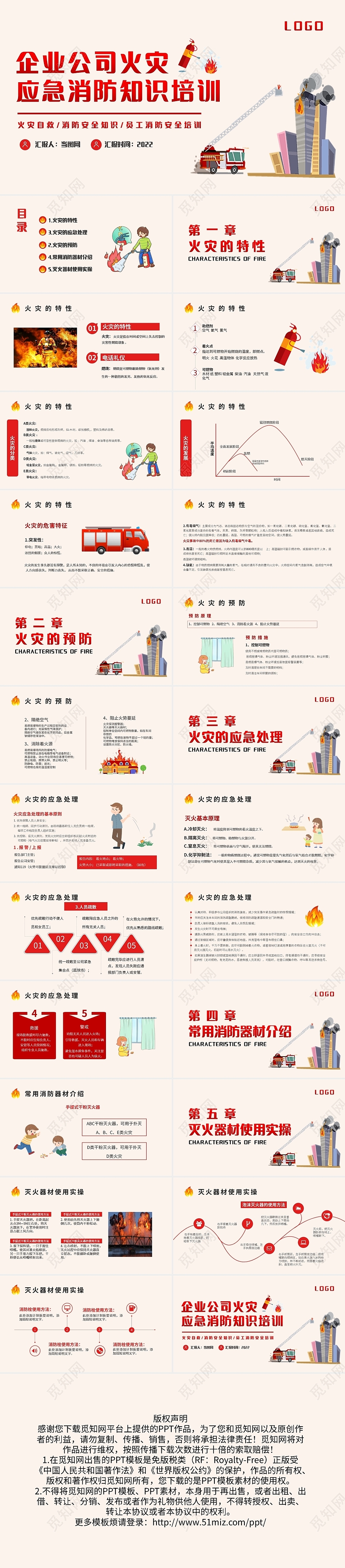 红色简约企业公司火灾应急消防知识培训PPT模板宣传PPT动态消防火灾