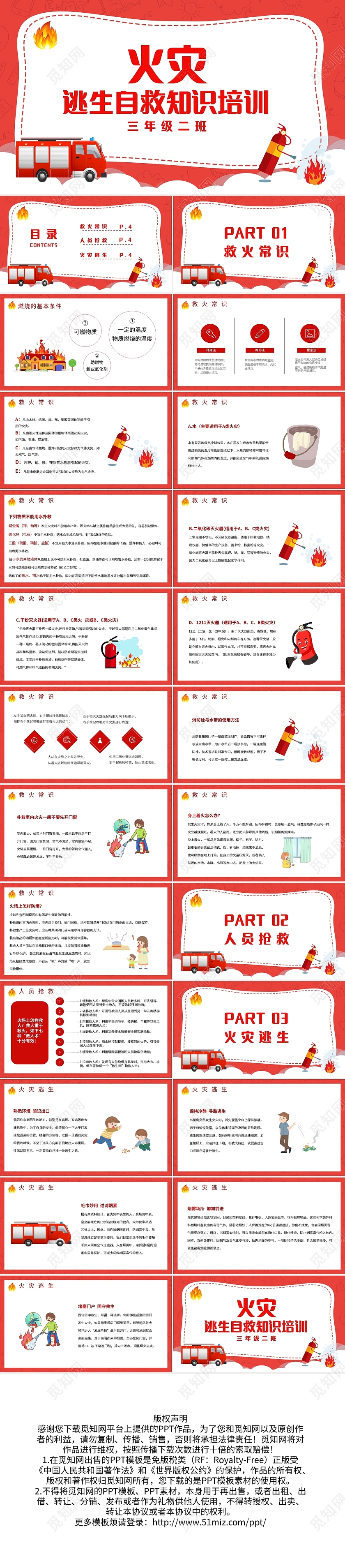 红色简约火灾逃生自救知识培训PPT模板宣传PPT动态PPT消防火灾