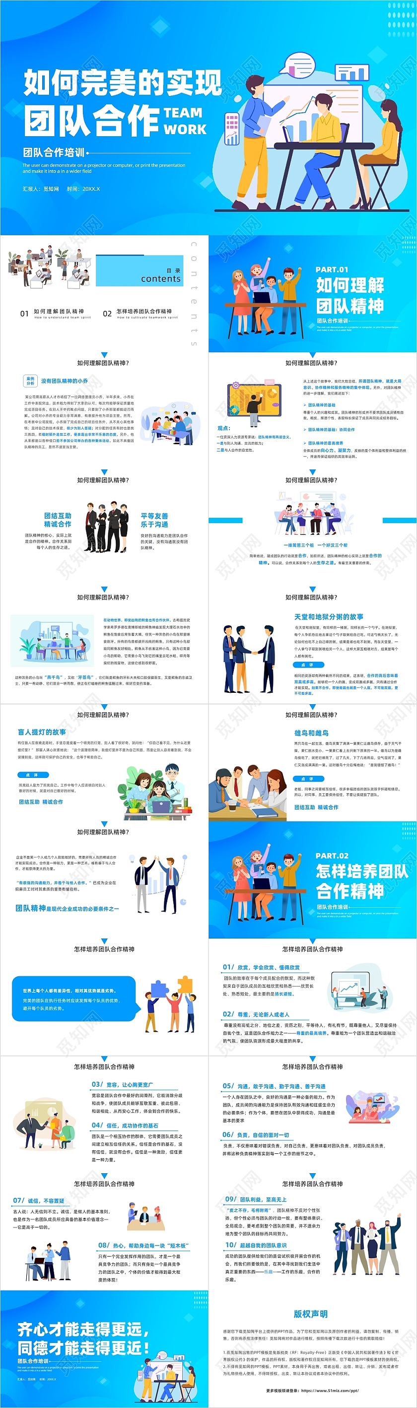 蓝色插画风团队合作如何完美的实现团队培训如何完美的实现团队合作