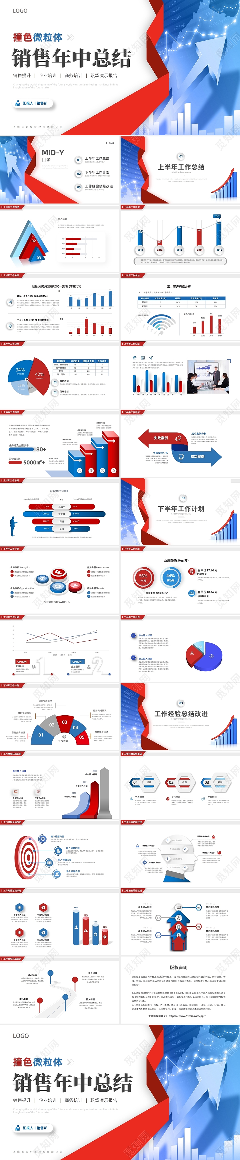 简约撞色微粒体销售工作总结汇报PPT模板销售年中工作总结汇报