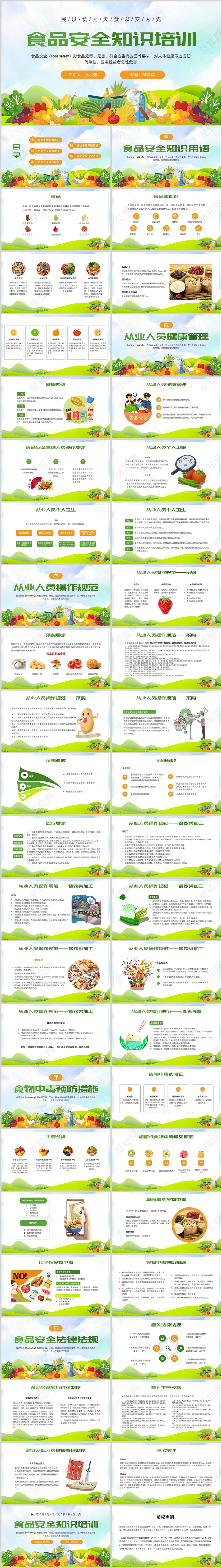 绿色插画蔬菜水果食品安全知识培训PPT课件