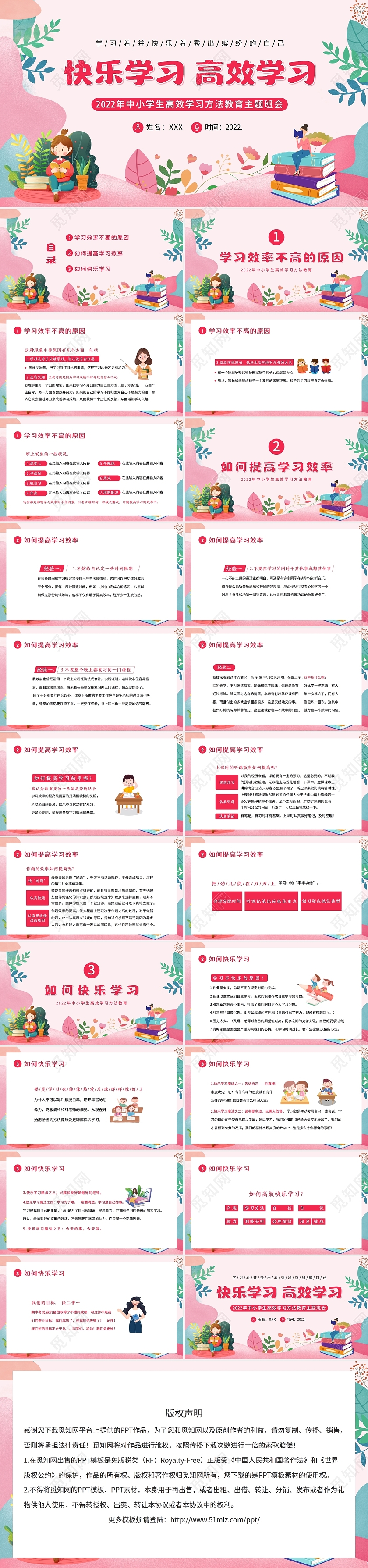 2022年中小学生快乐学习高效学习主题班会PPT提高学习效率快乐学习高效学习班会课件