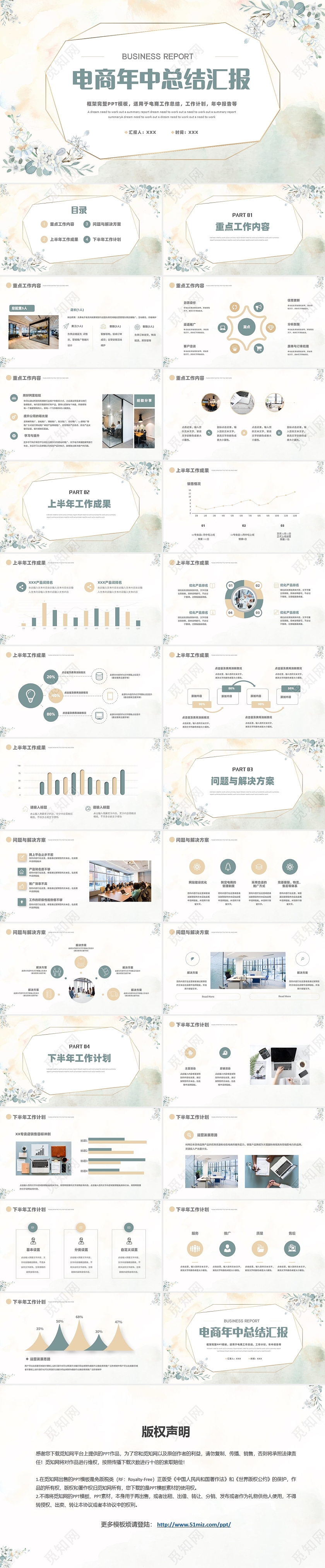 水彩清新电商年中总结工作汇报PPT模
