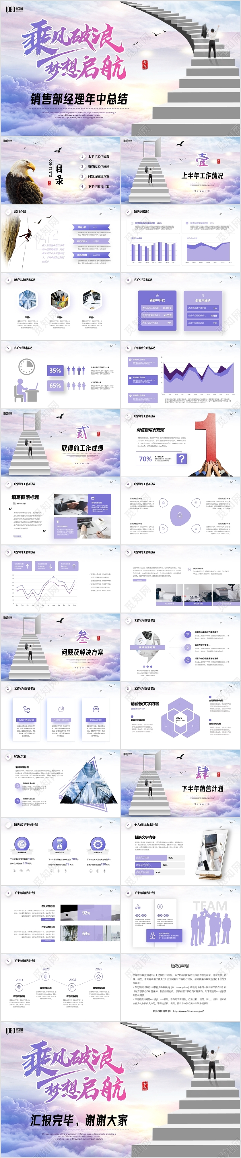 年终总结乘风破浪梦想启航销售部经理年中工作总结PPT销售部经理年中总结