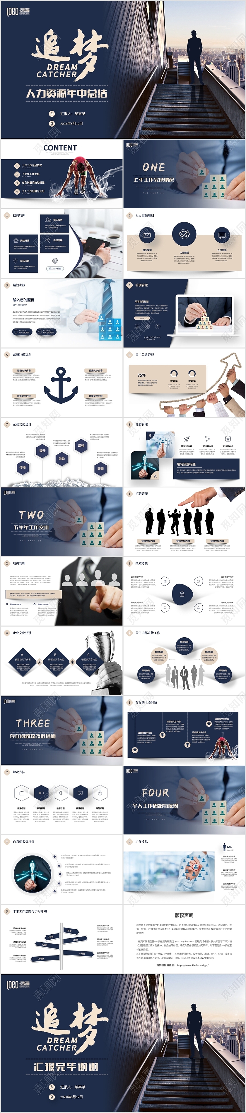 年终总结稳重大气商务人士人力资源部年中工作总结PPT人力资源年中总结汇报