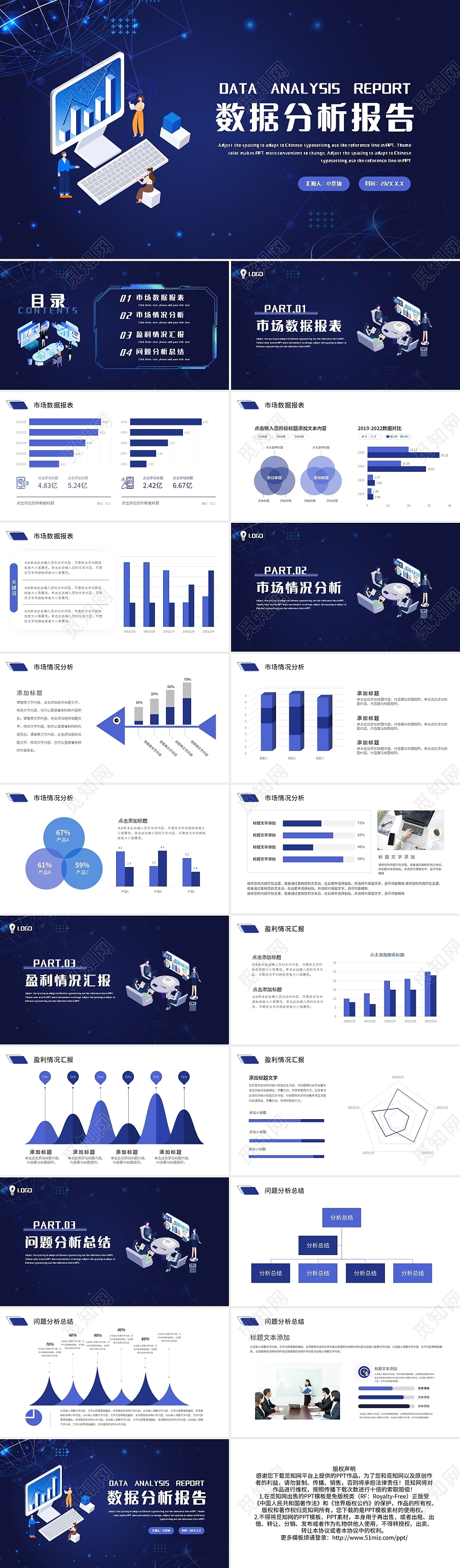 蓝色简约数据分析报告PPT模板宣传PPT动态PPT