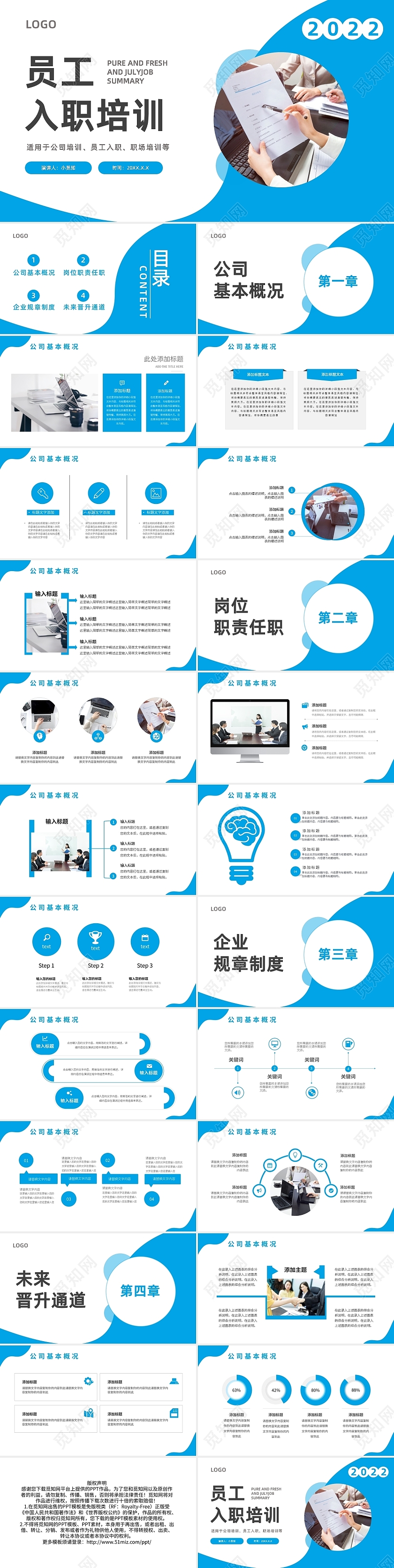 蓝色简约员工入职培训企业培训PPT模板宣传PPT动态PPT