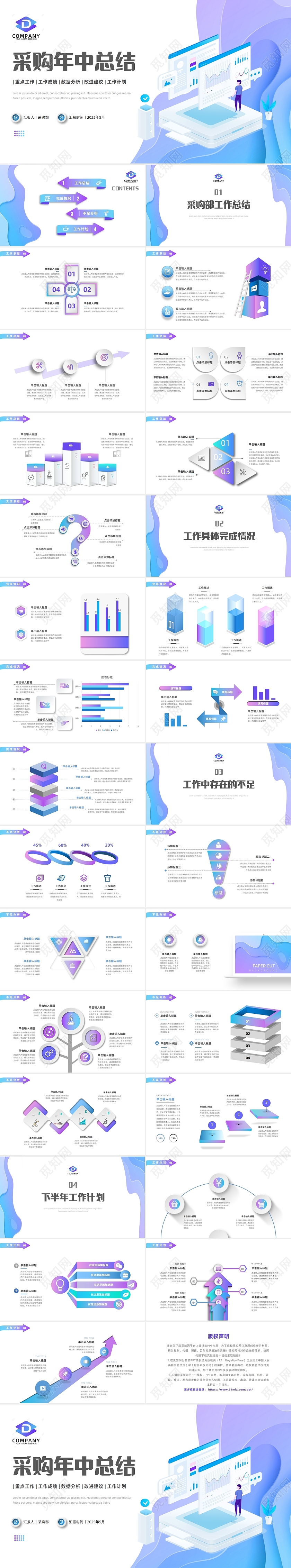 蓝色简约微粒体采购年中总结