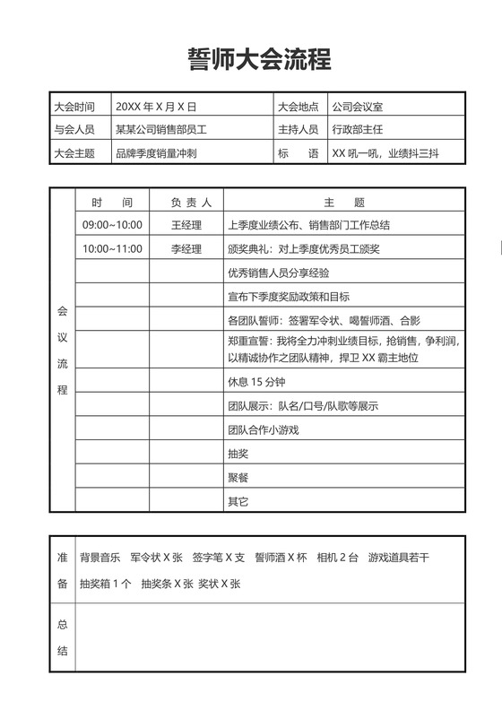 公司誓师大会会议流程