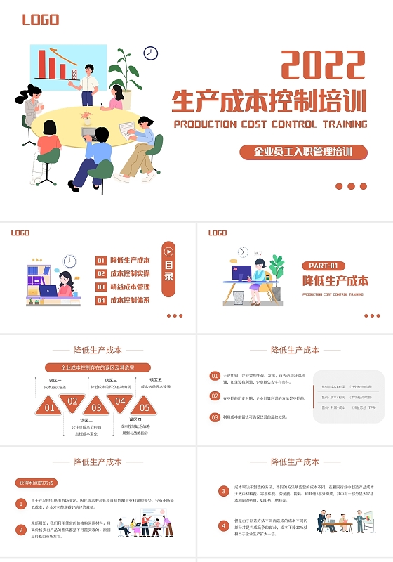 橙色简约生产成本控制培训PPT模板宣传PPT动态PPT企业培训
