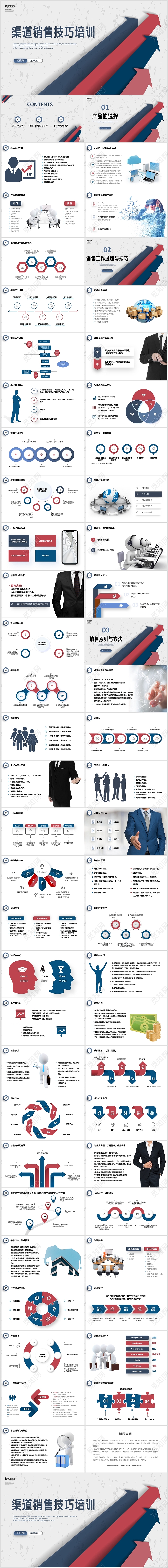 简约大气红蓝色微立体公司渠道销售技巧培训PPT