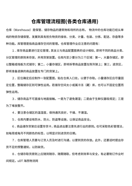 仓库管理流程图(各类仓库通用)
