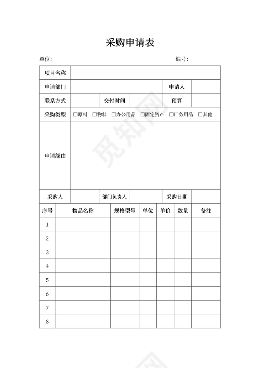 采购申请表范本