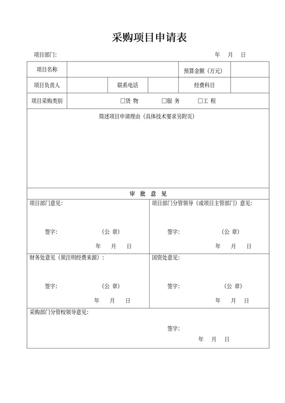 采购项目申请表