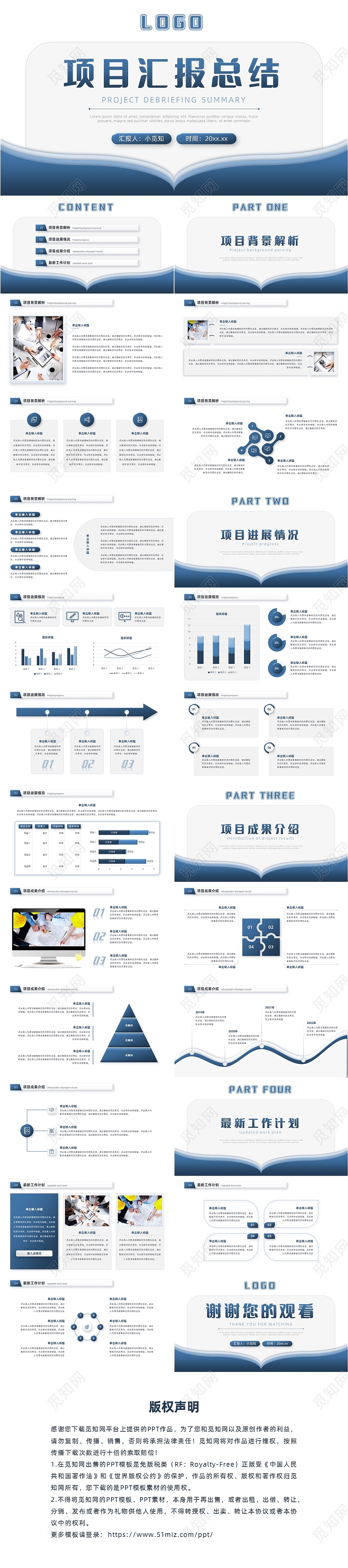 蓝色简约微粒体商务风项目汇报总结ppt模板