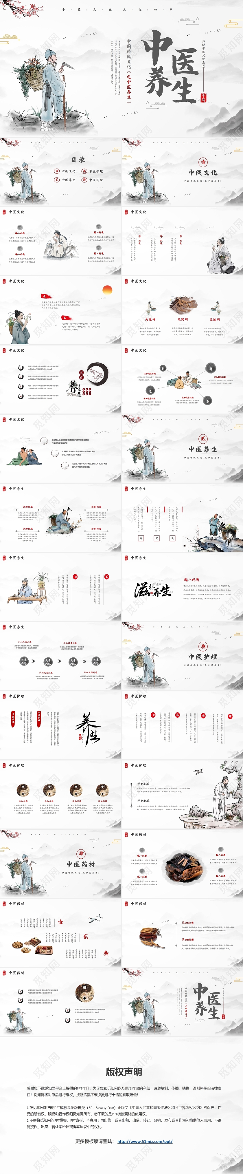 中国风中国传统文化之中医养生PPT模板