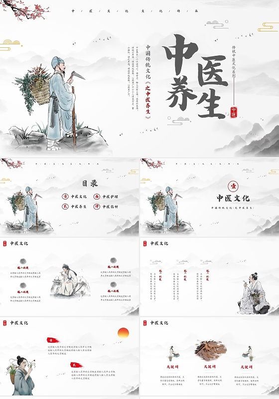 中国风中国传统文化之中医养生PPT模板