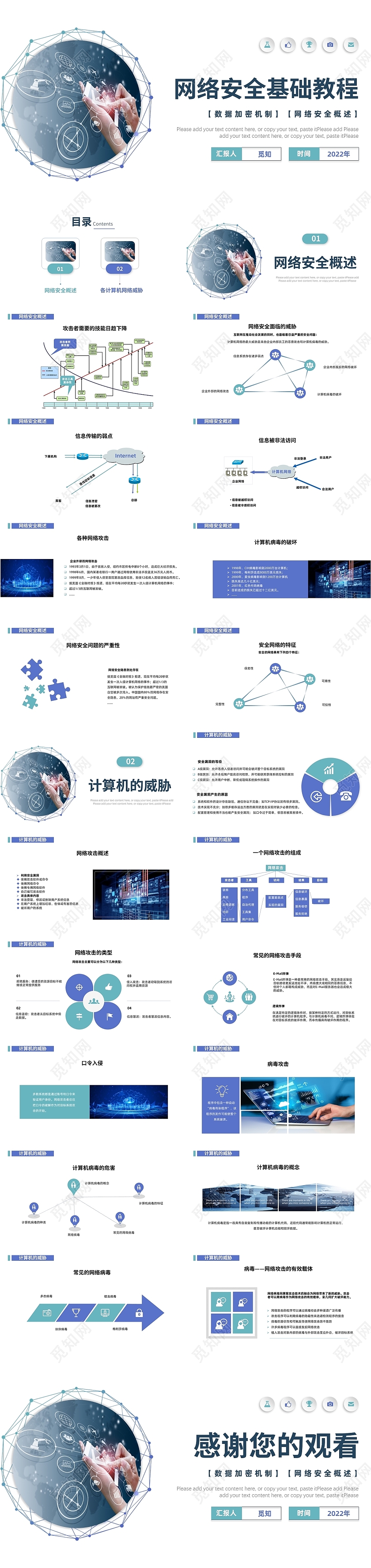 蓝色商务风格网络安全基础教程PPT工作培训PPT