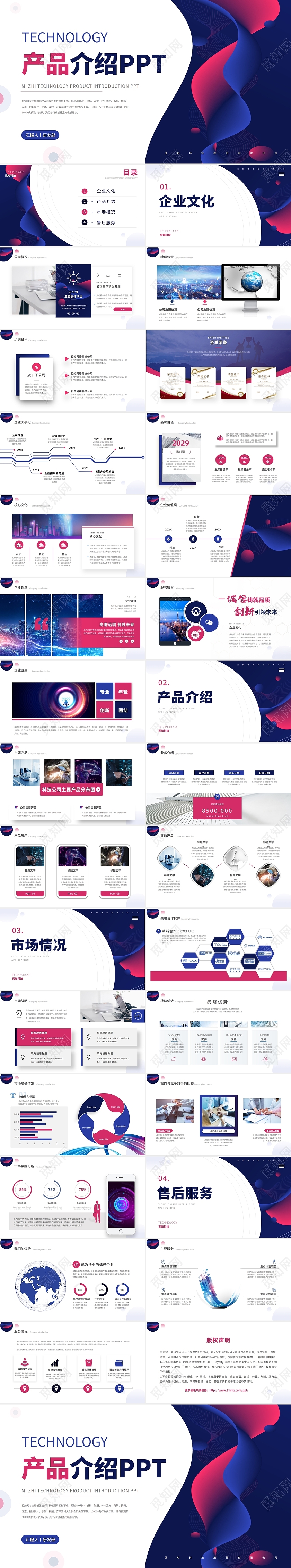 红蓝撞色商务简约产品介绍新品发布PPT模板