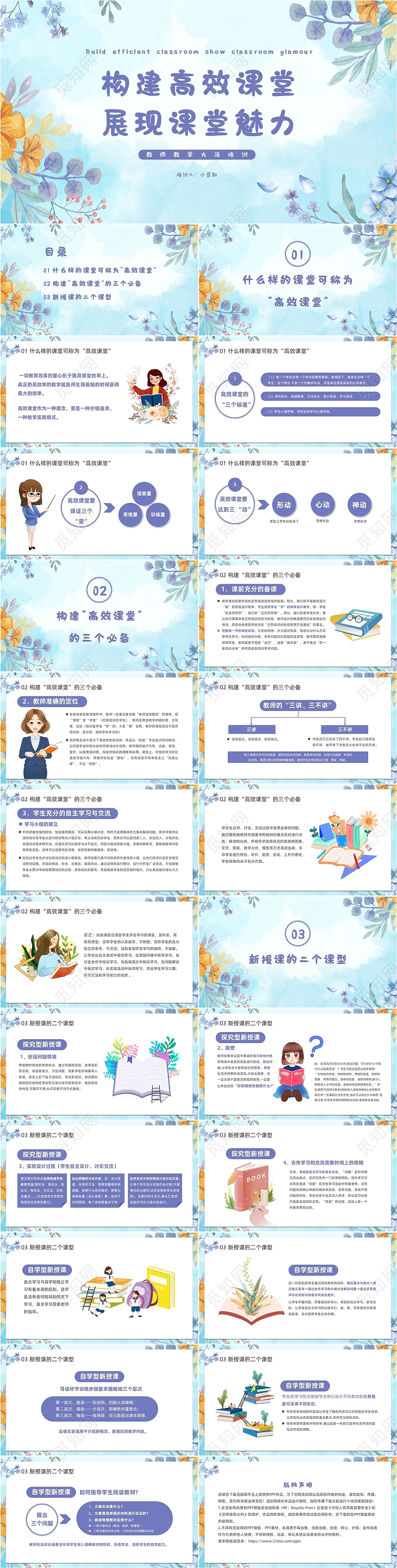 紫色手绘小清新构建高效课堂培训PPT课件