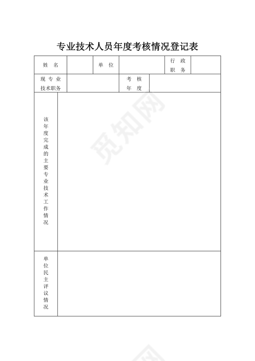 年度考核登记表绩效考核表