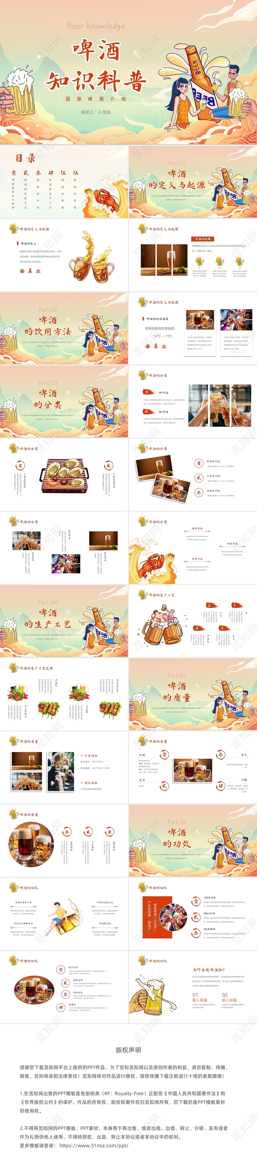 黄色国潮啤酒知识科普产品介绍通用PPT模板