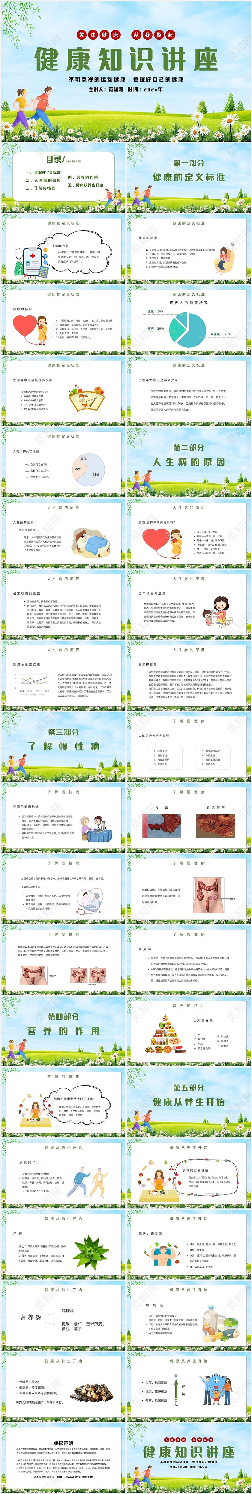 绿色自然小清新蓝天白云健康知识讲座主题PPT模板