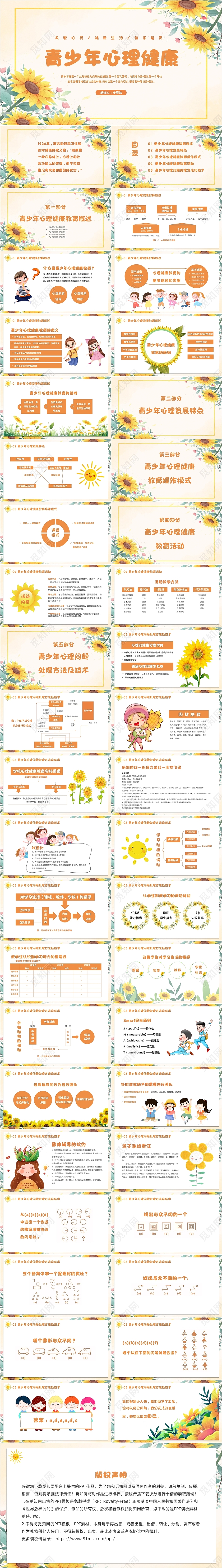 黄橙色小清新向日葵青少年心理健康PPT课件