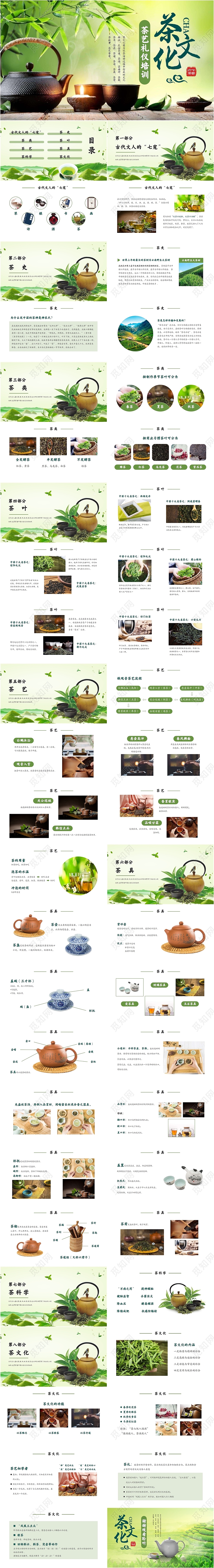 绿色茶艺礼仪培训PPT模板