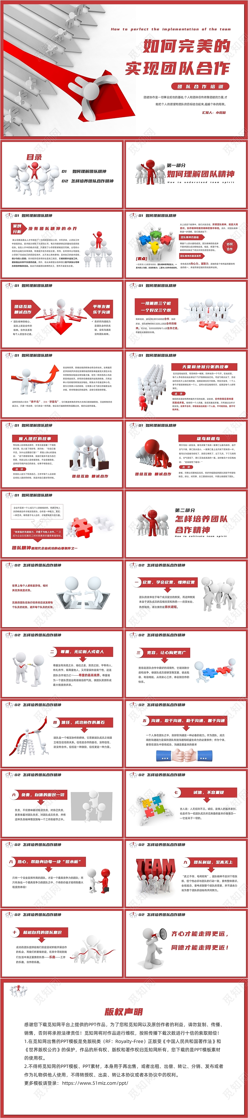 红色简约风企业团队合作培训PPT如何完美的实现团队合作
