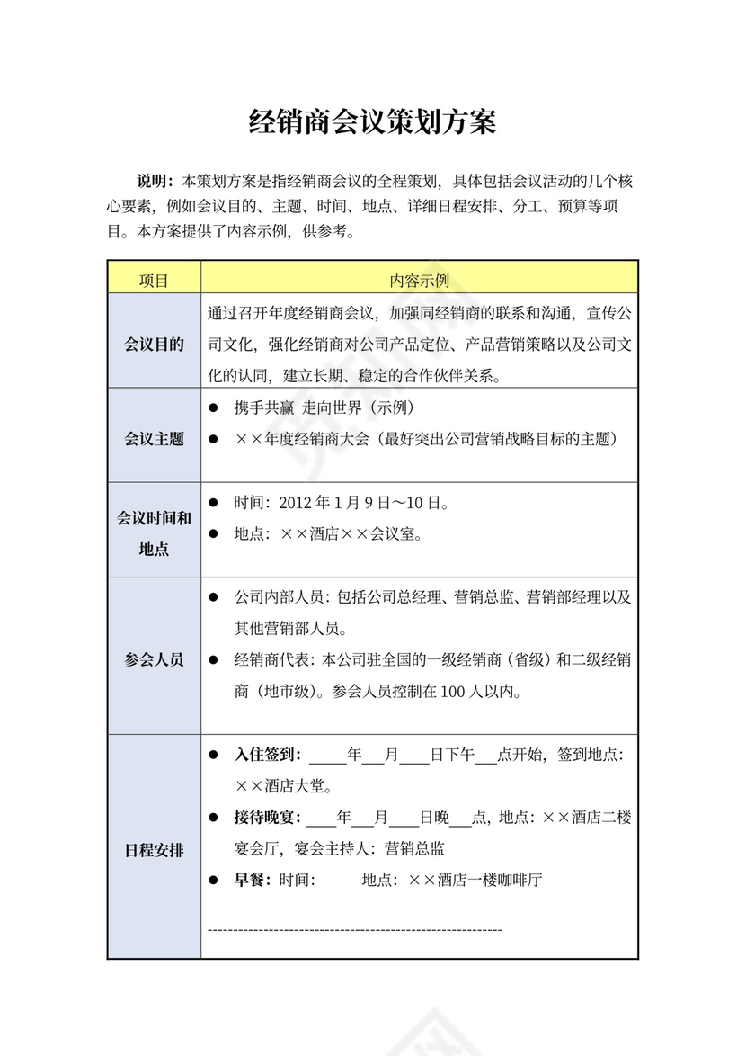 经销商会议策划方案模板大型会议策划方案