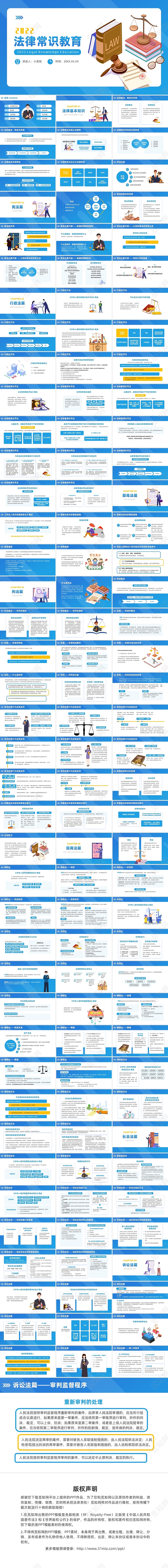 蓝色法律插画培训课件PPT模板法律教育