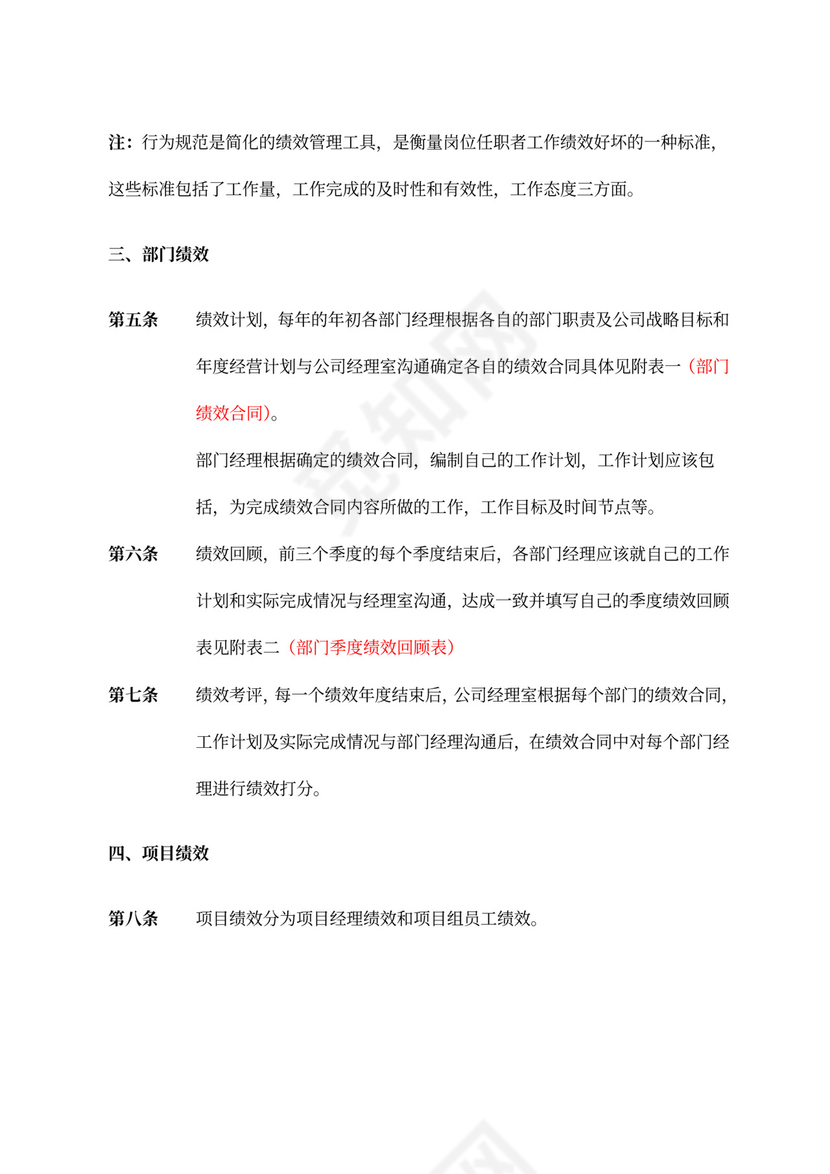 绩效考评规章制度模板绩效制度