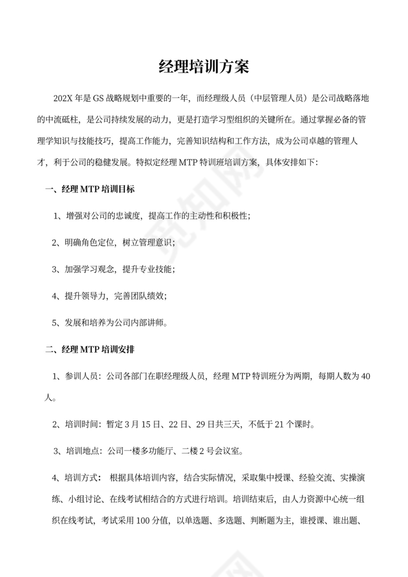 白色简洁人员培训方案员工培训方案模板