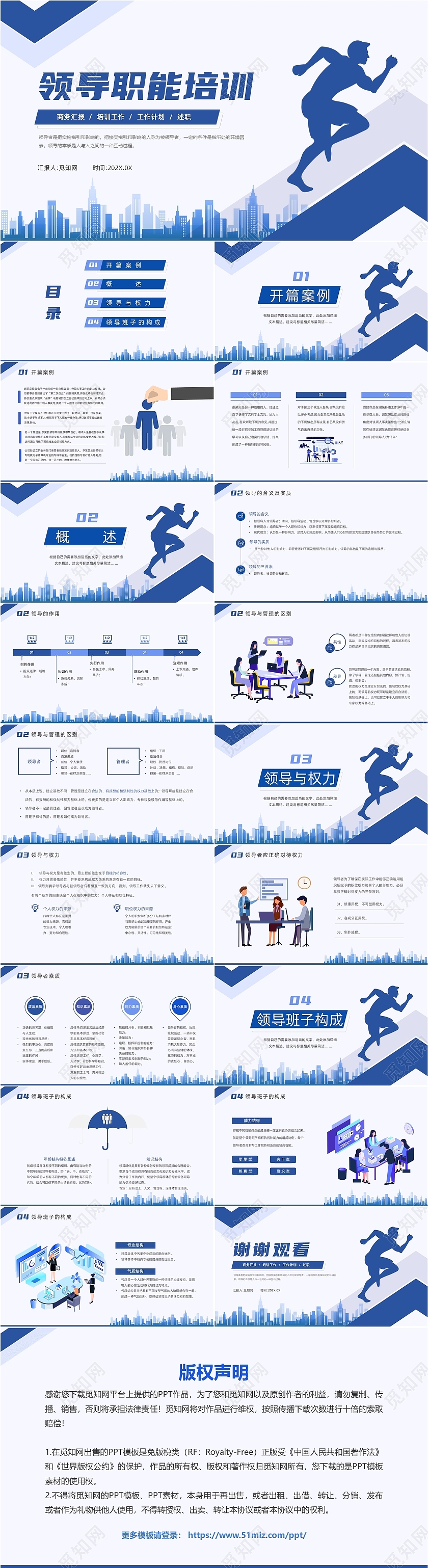 蓝色商务简约领导职能培训动态PPT模板领导的概念及含义