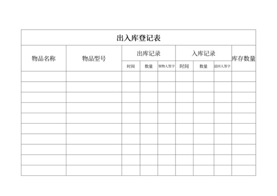 出入库登记管理表模板出入库登记表