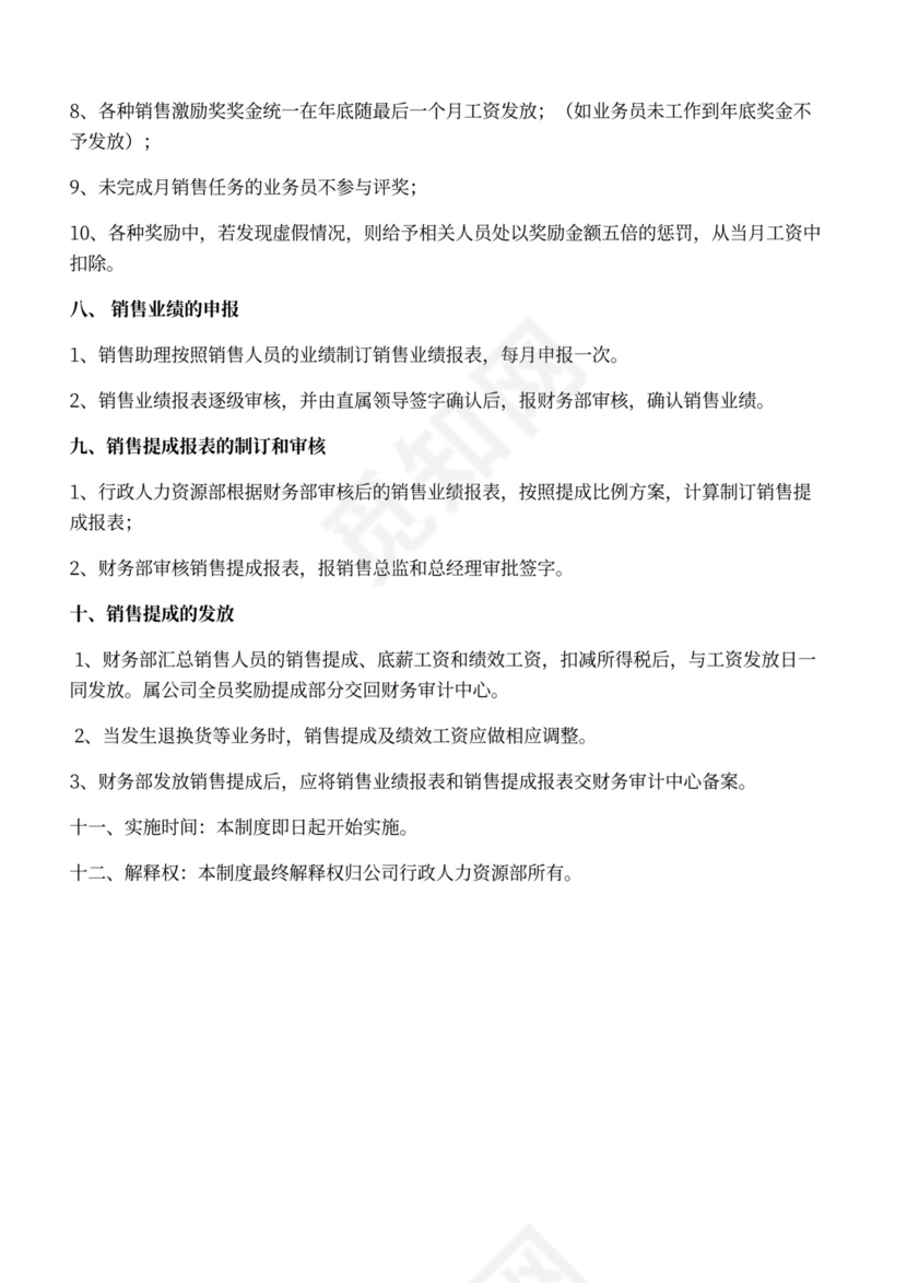 白色简约销售人员提成管理制度提成制度