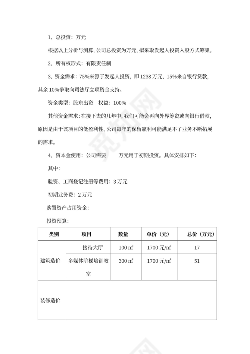 白色简洁培训项目计划书商业项目计划书模板