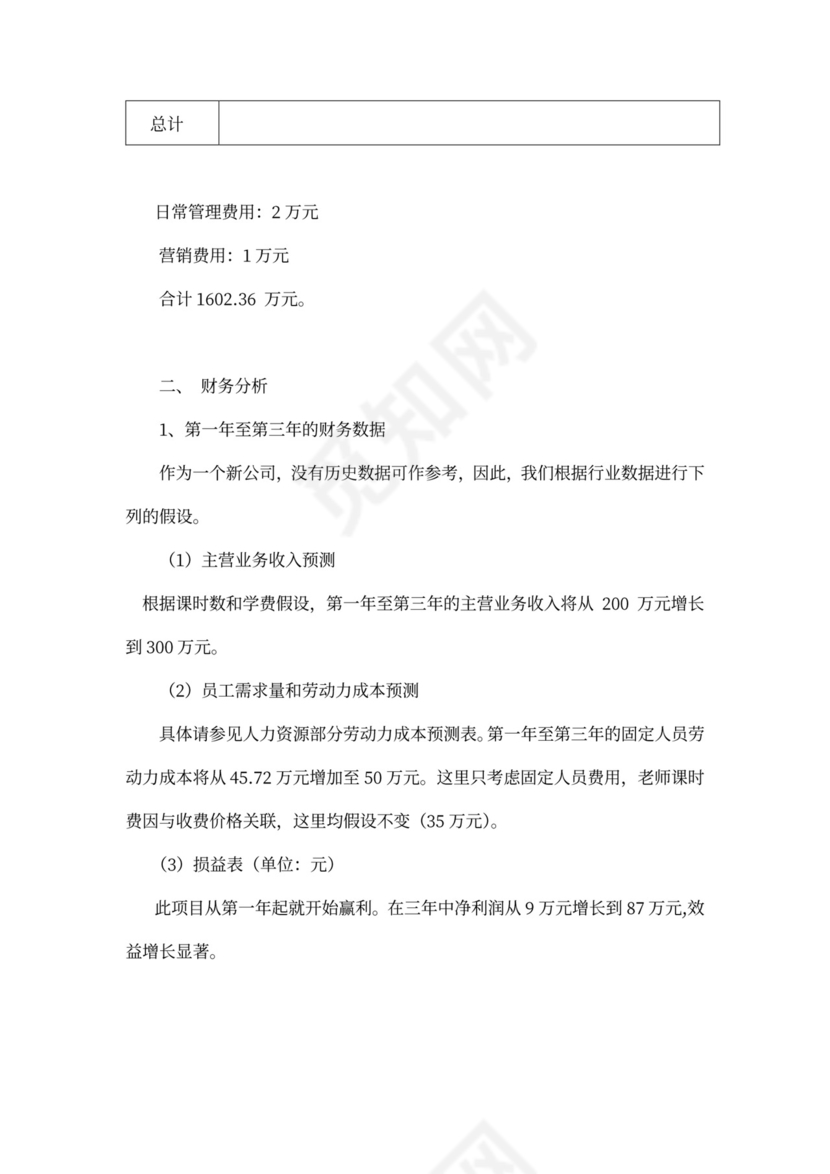 白色简洁培训项目计划书商业项目计划书模板