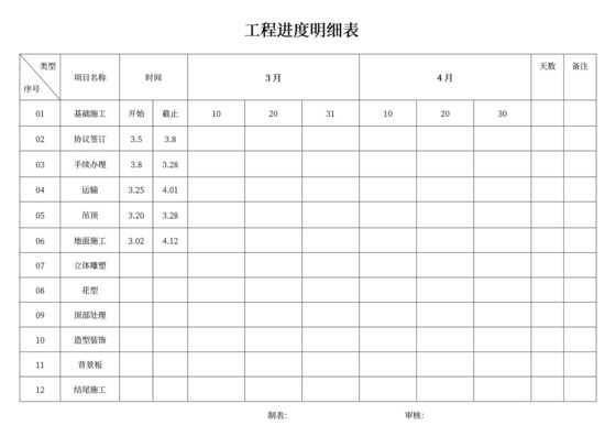 白色简约工程进度计划施工计划表模板