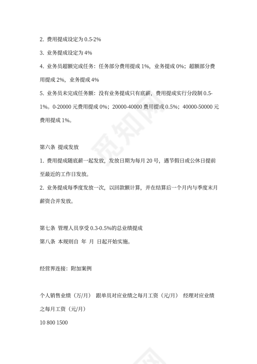 白色简约业务员提成管理制度提成制度