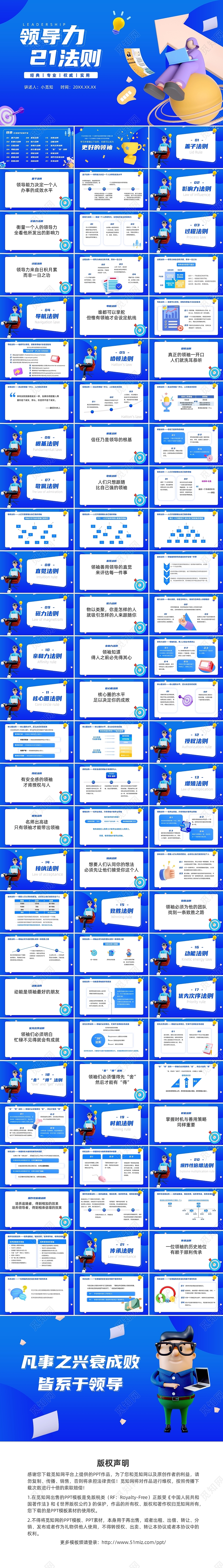 蓝色商务3D立体培训PPT领导力21法则