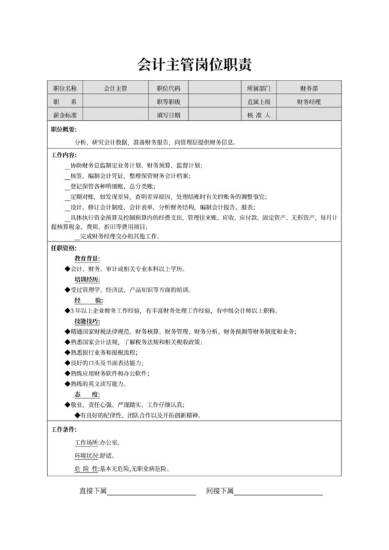 白色简约会计主管岗位职责会计岗位职责