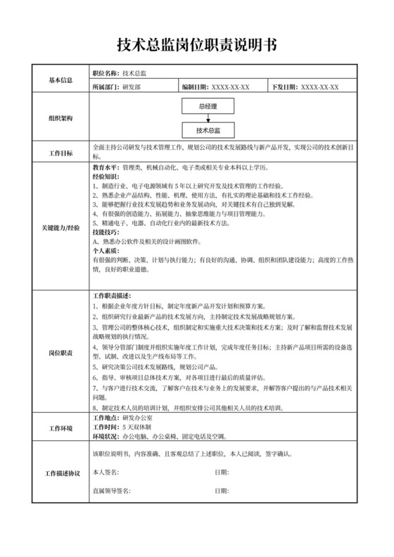 白色简约技术负责人岗位职责