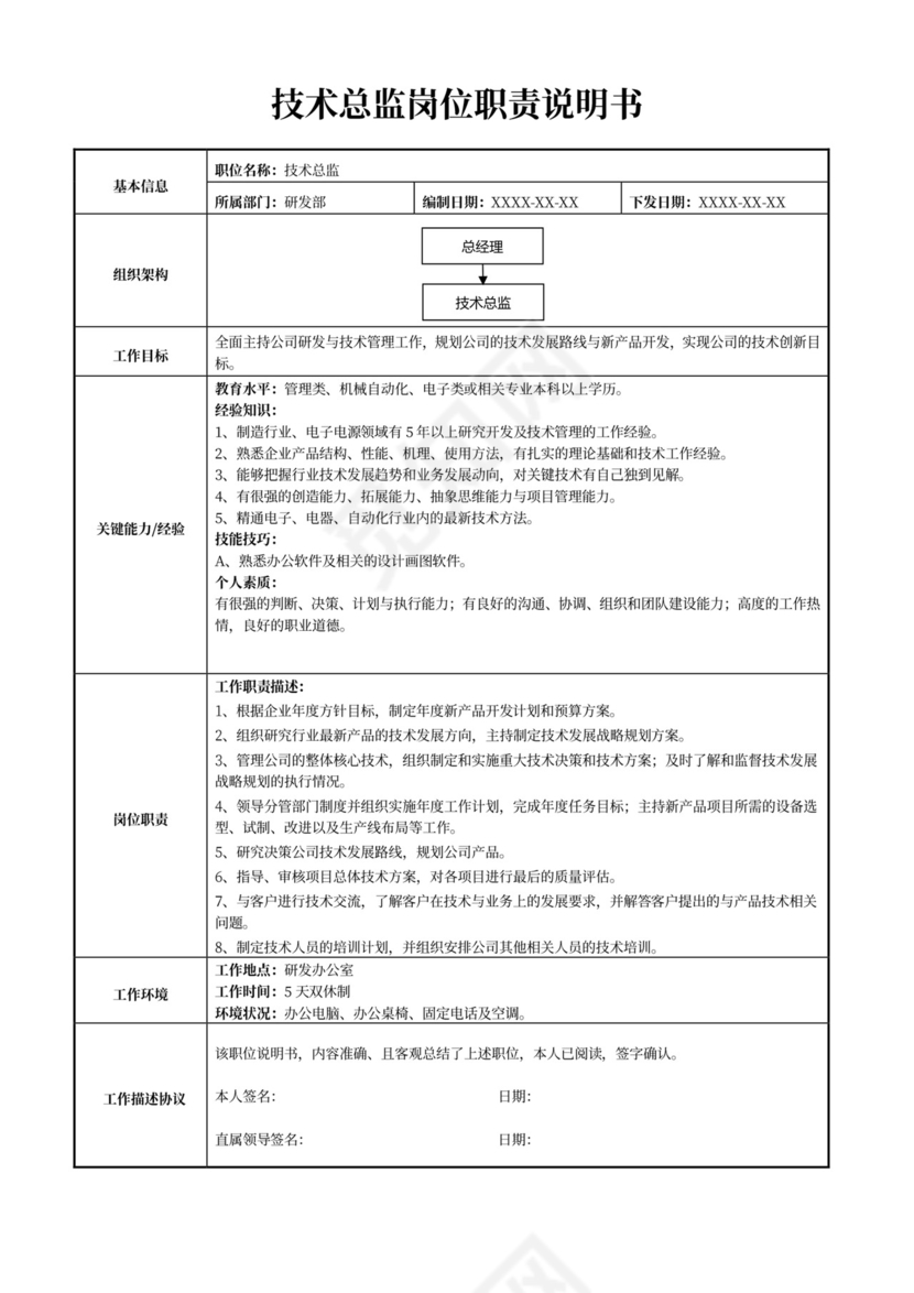 白色简约技术负责人岗位职责