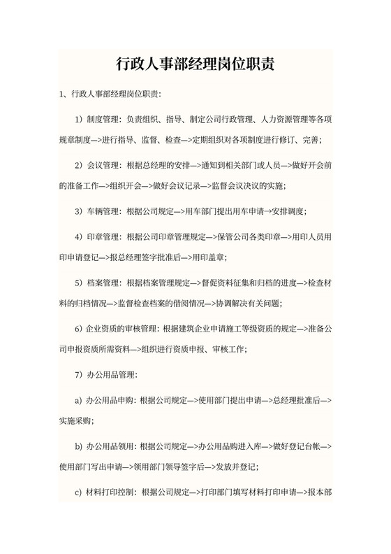白色简约行政人事部经理岗位职责人事经理岗位职责