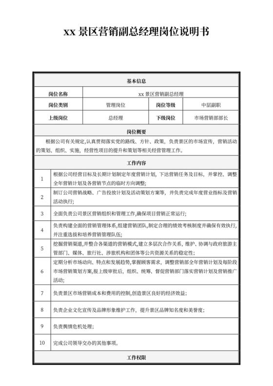景区营销副总经理岗位说明书副总经理岗位职责
