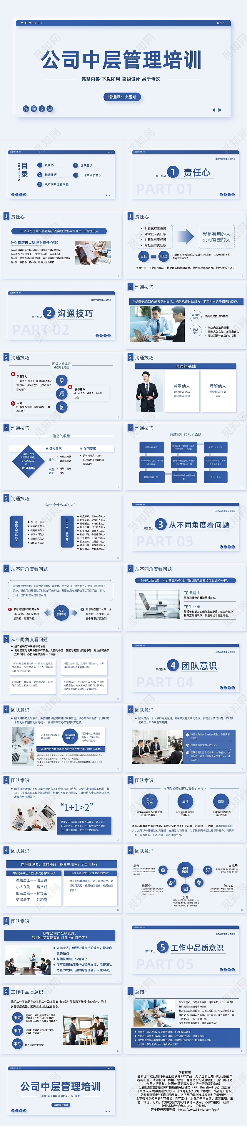 蓝色简约公司中层管理培训PPT模板宣传PPT动态PPT企业培训团队建设
