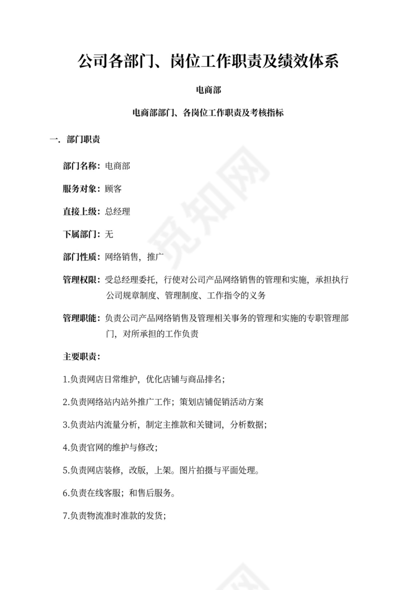 白色简洁部门岗位职责员工岗位职责模板