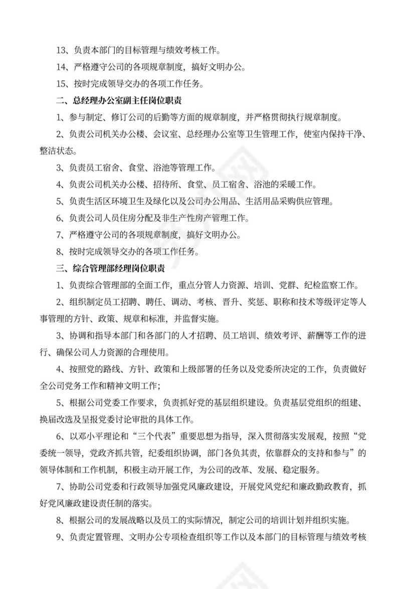 白色简洁部门岗位职责员工岗位职责模板